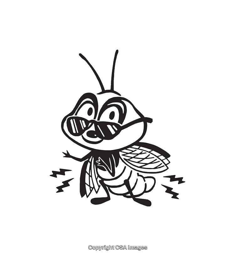 Black and White Line Art of a Cool Cartoon Insect Wearing Sunglasses