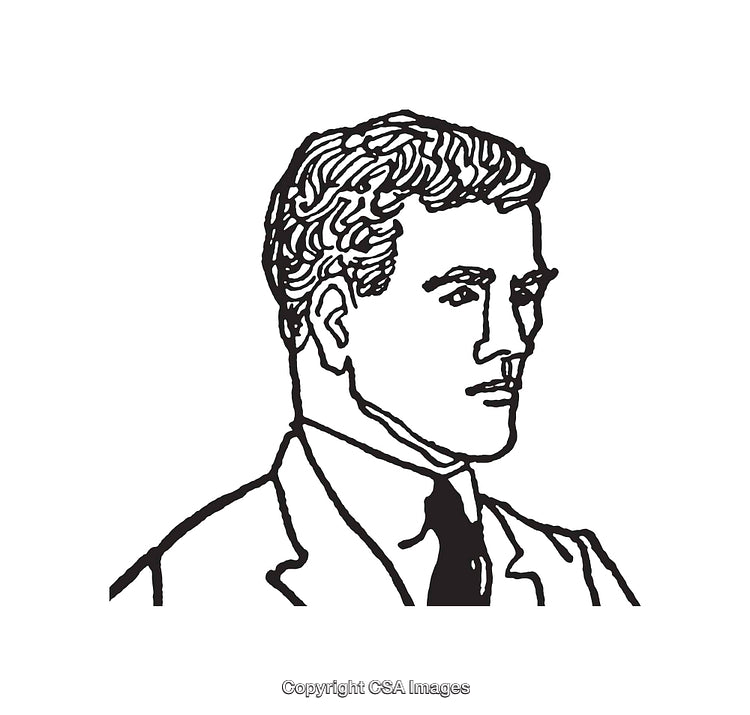 Black and White Line Art Portrait of a Young Professional Man