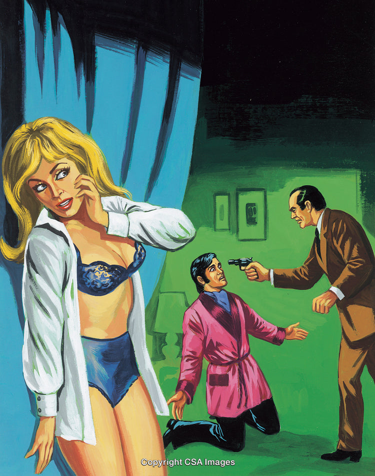 Dramatic Scene of Conflict and Anticipation in Retro Illustration Style