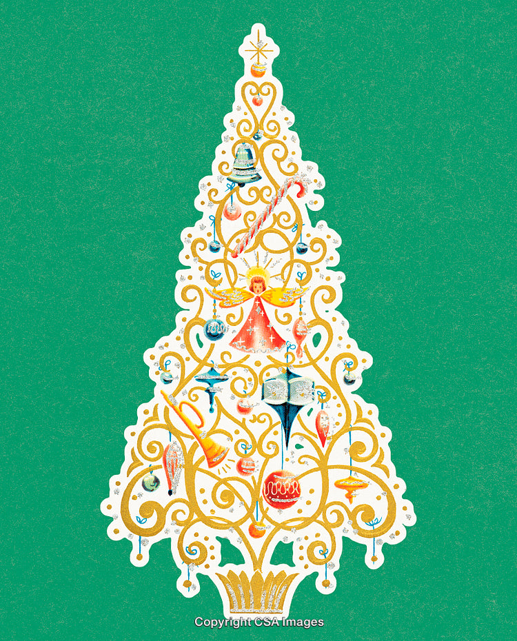 Elegant Christmas Tree With Ornaments on Green Background