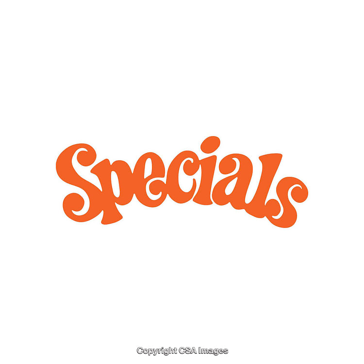 Orange Retro Calligraphy Text Reading Specials on a White Background