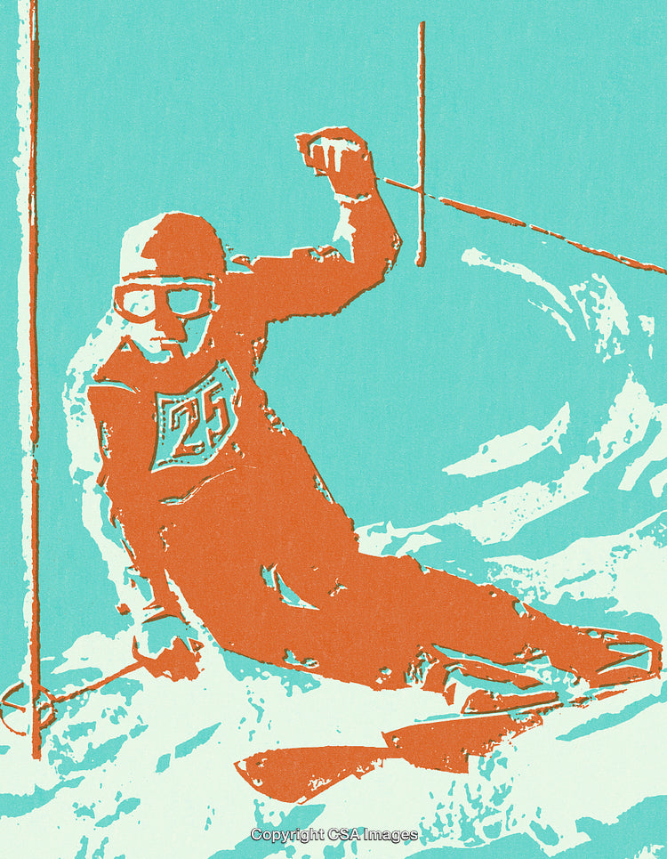 Vibrant Ski Racer Crossing Slalom Gates in Pop Art Style