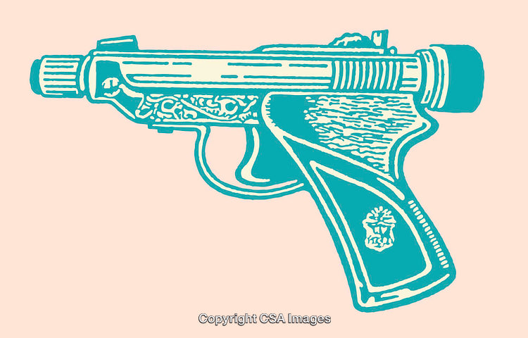 Vintage Style Color Line Art Illustration of a Handgun