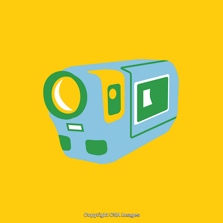 Modern Digital Camera Illustration on Bright Yellow Background