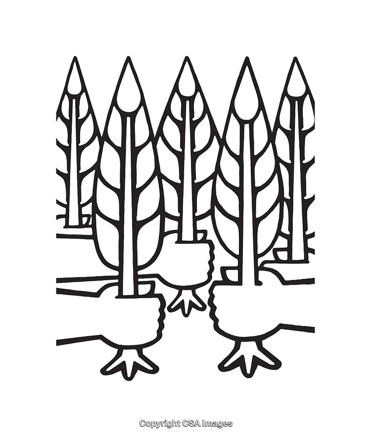 Black and White Line Art Showing Hands Holding Objects Resembling Plants