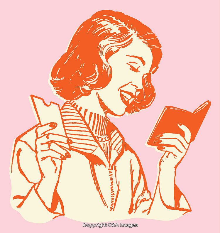 Vintage Illustrative Woman Reading a Book with Delighted Emotion