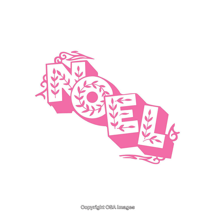 Pink Decorative Noel Typography with Seasonal Design Elements on White Background