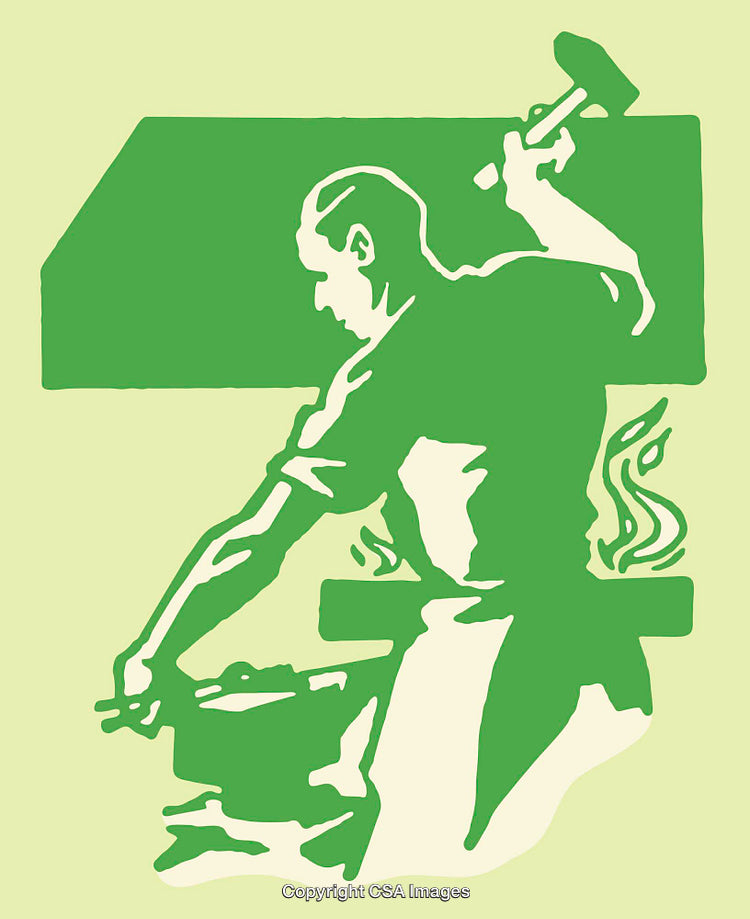Illustration of a Blacksmith at Work in Green Tones