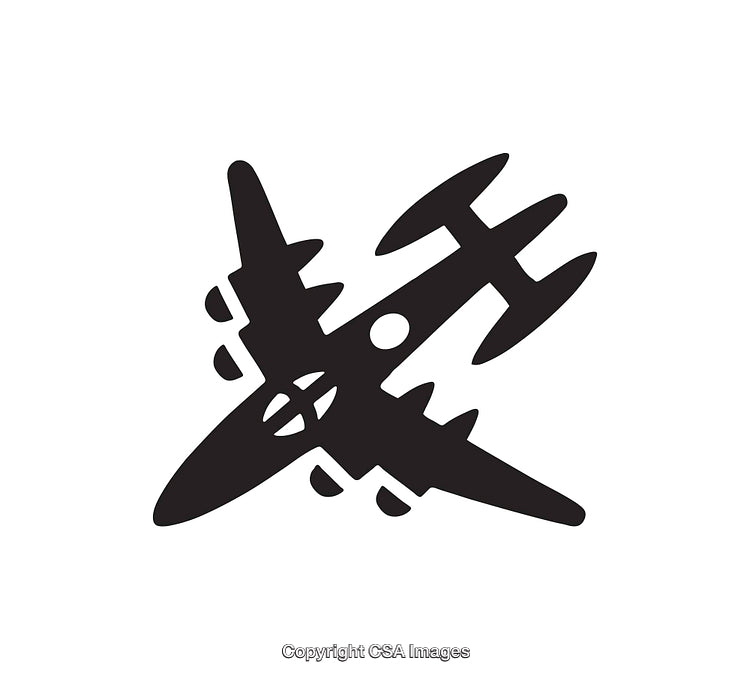 Black and White Silhouette Icon of a Fighter Jet in Flight