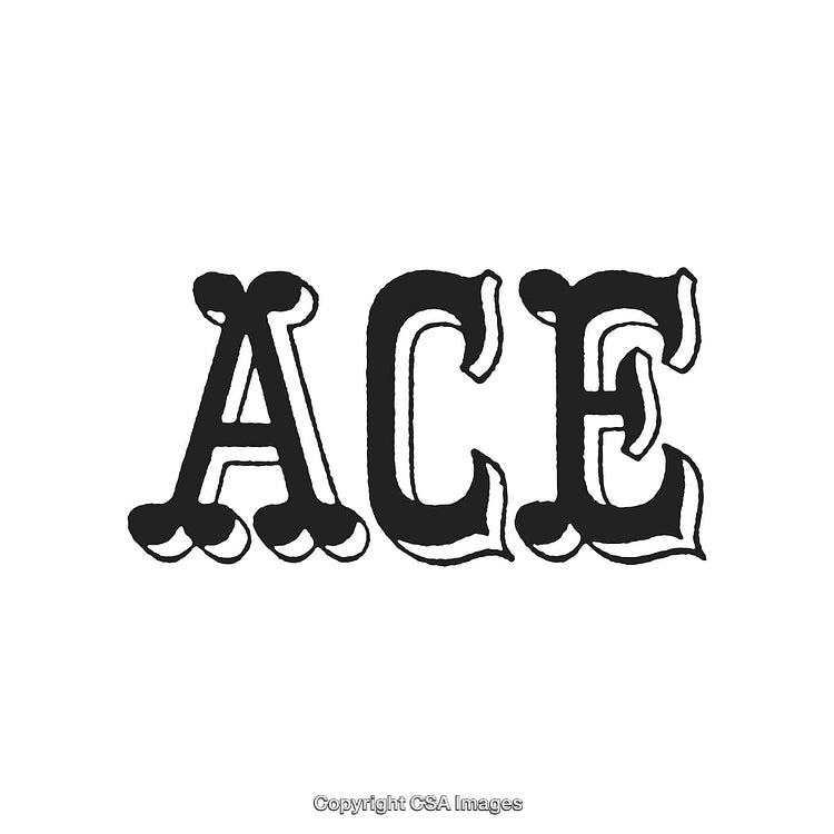 Stylized Vintage Font Spelling the Word ACE in Ornate Lettering