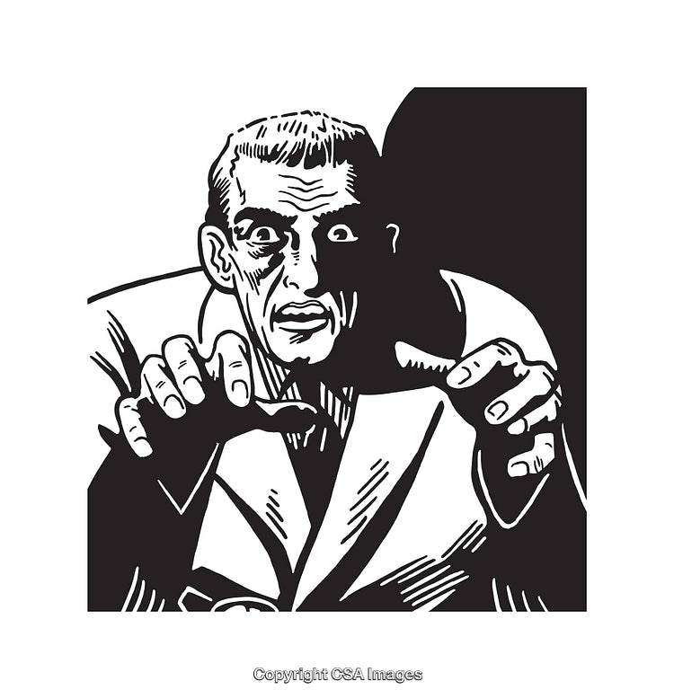 Vintage Black And White Line Art of a Surprised Character