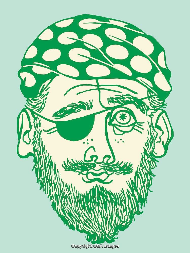 Green Line Art Illustration of a Bearded Man Wearing an Eye Patch