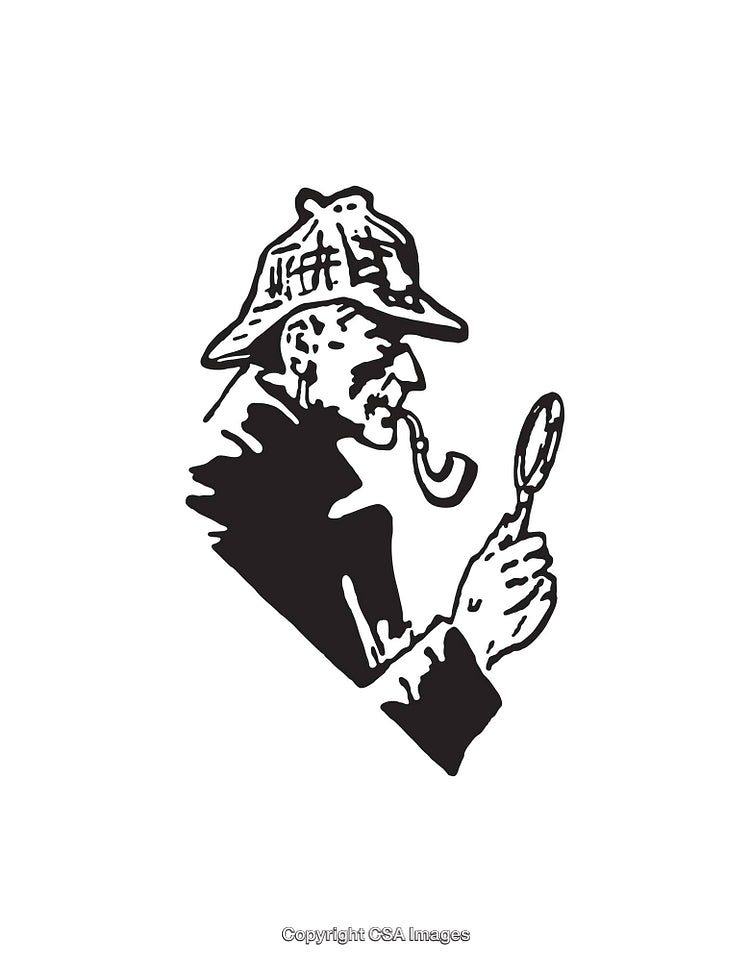Black Ink Illustration of a Detective Holding a Magnifying Glass