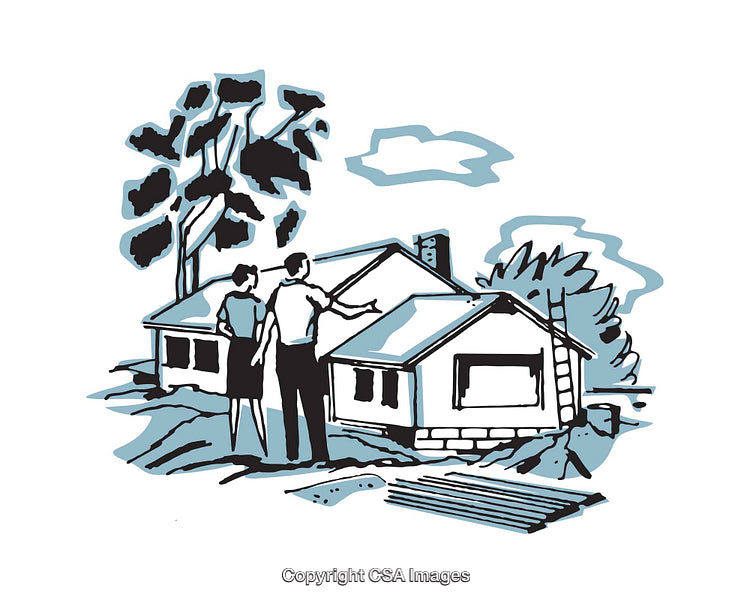 Couple Admiring Their Future Home Design in Hand-Drawn Artwork