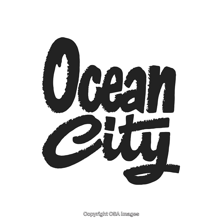 Handwritten Ocean City Text Logo in Bold, Textured Typography on White Background