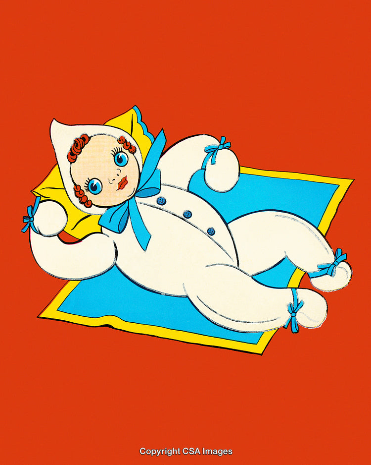 Vintage Illustration of a Toy Doll on a Colorful Background