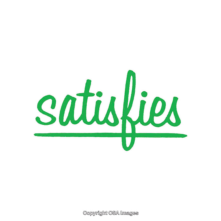 Green Word Art Featuring 'Satisfies' in Handwritten Style
