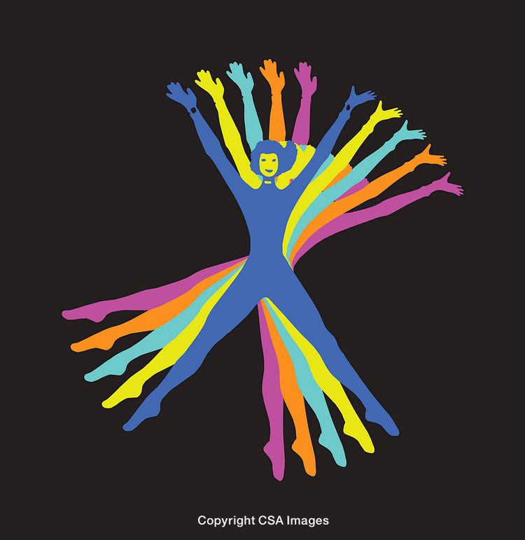 Vivid Multicolored Abstract Human Silhouette with Motion Effect on Black Background