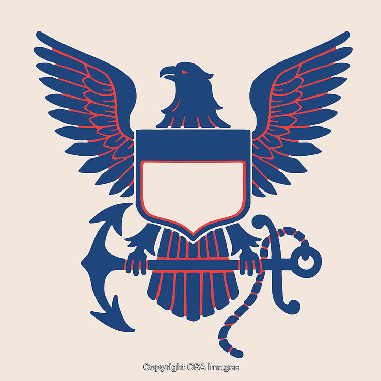 Eagle Emblem With Anchor and Shield Line Art Illustration