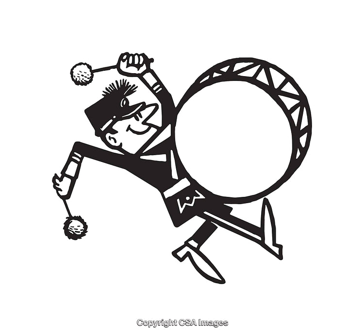 Retro Drummer Marching Graphic in Bold Black and White Drawing