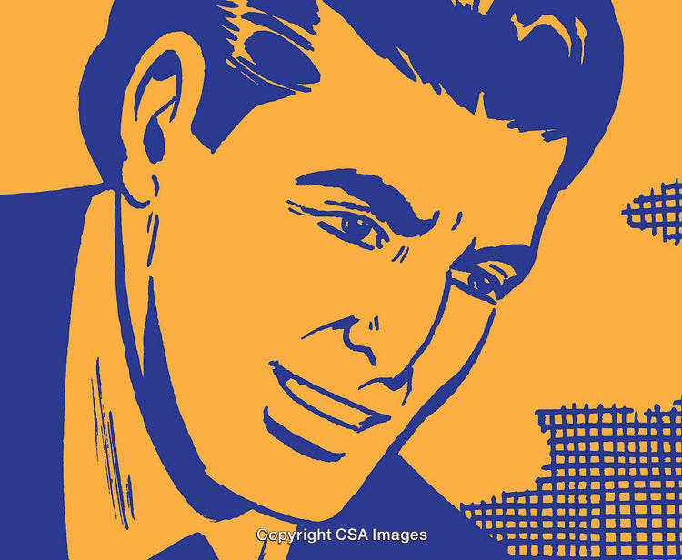 Retro Style Portrait of a Smiling Man in Blue and Orange Art