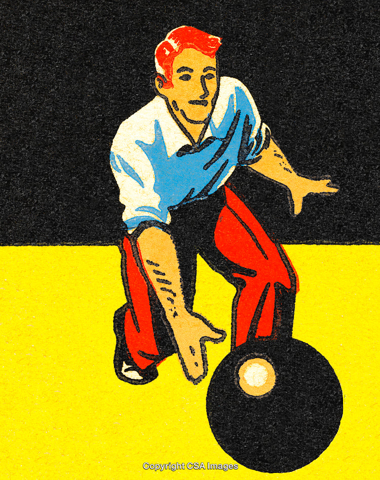 Retro Illustration of a Man Bowling in Vibrant Colors