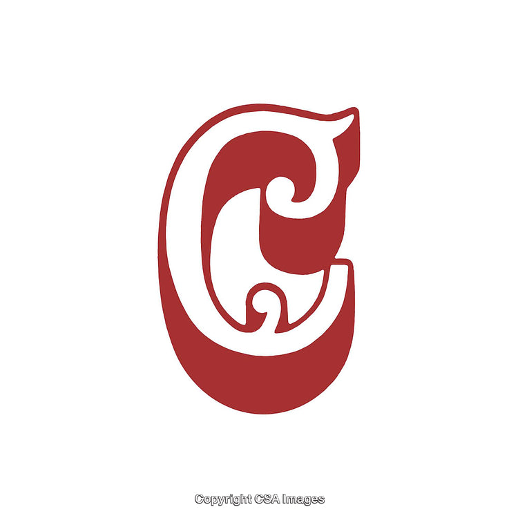 Decorative Red Letter C With Artistic Flourishes on a White Background