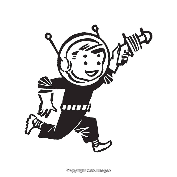Vintage Styled Line Art of a Child Space Explorer Illustration