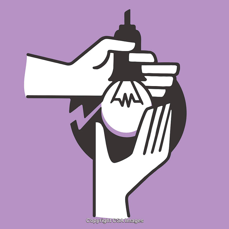 Illustration of Hands Holding a Lightbulb on Purple Background