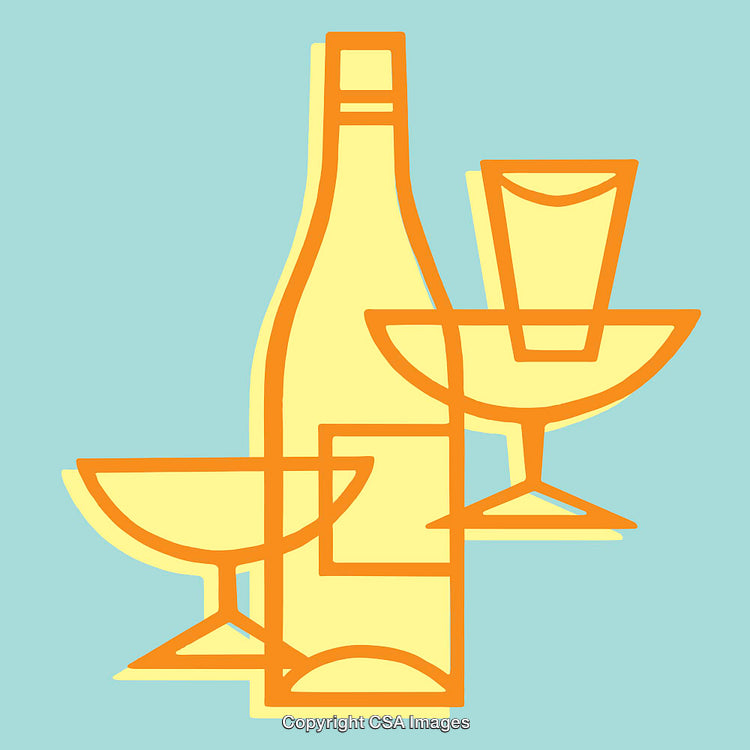 Modern Colorful Line Art with Bottle and Glass Design