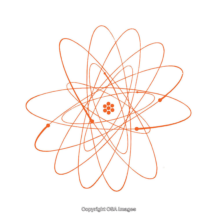 Abstract Illustration of an Atom with Electron Orbits and a Nucleus