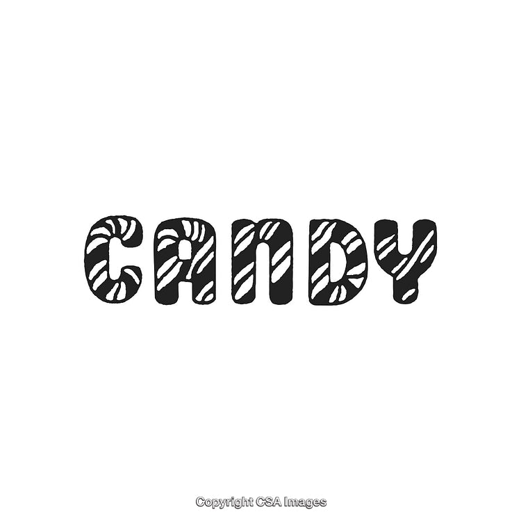 Candy Typography Design with Decorative Striped Pattern on Bold Black Letters