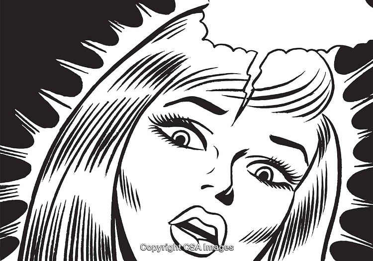 Retro Comic Illustration of a Surprised Woman Expressing Shock in Pop Art Style