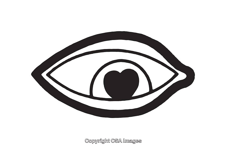 Black and White Line Art of an Eye With Heart Pupil