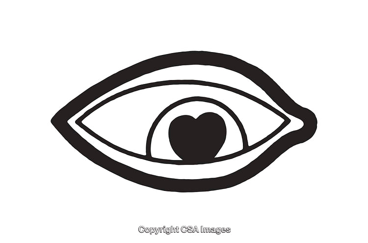 Black and White Line Art of an Eye With Heart Pupil