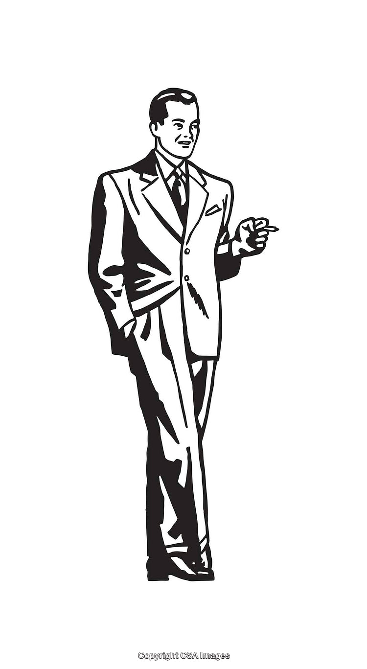 Retro Styled Line Art of a Man in a Suit Outdoors