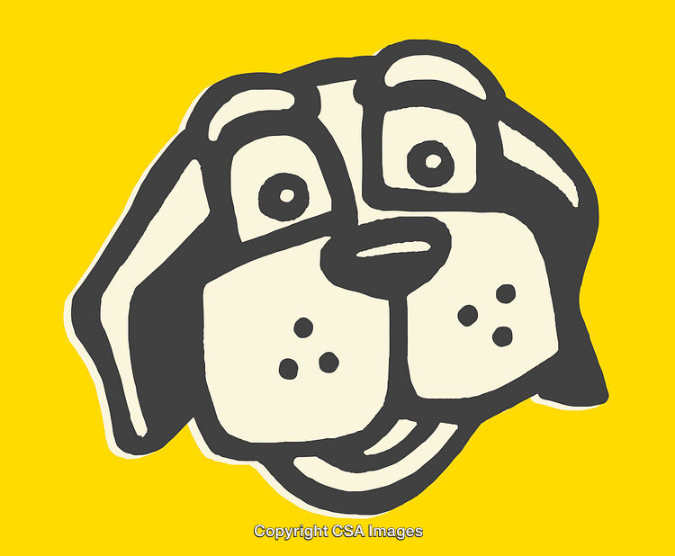 Cheerful Line Art Illustration of a Dog Face on Yellow Background
