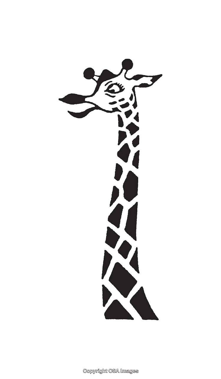 Black and White Line Art Illustration of a Giraffe Head
