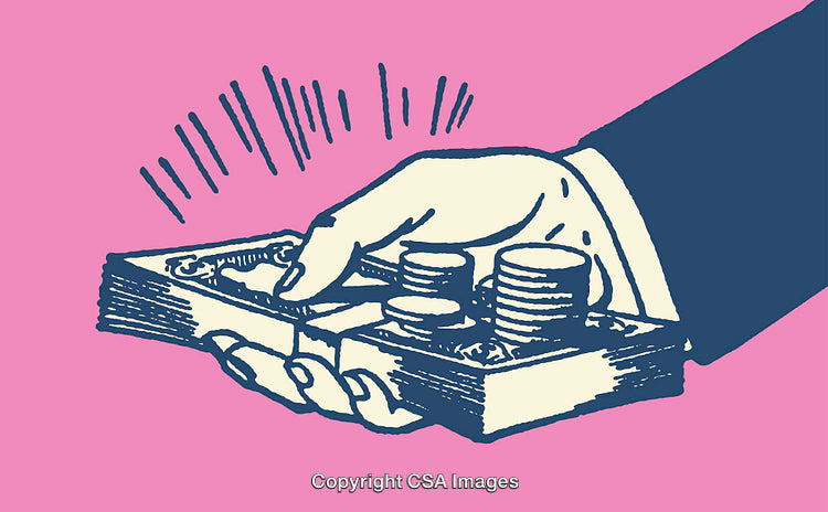 Hand Holding Money and Coins on a Pink Background Illustration