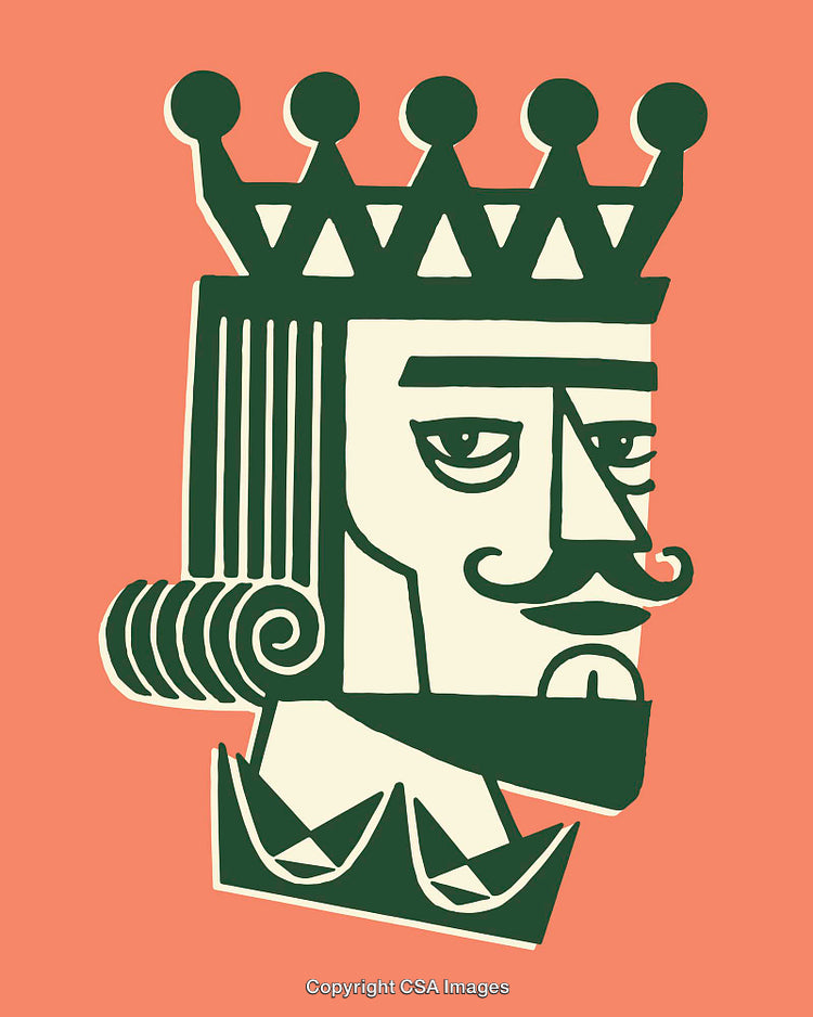 Vintage Style Illustration of a Crowned King with Bold Colors and Lines