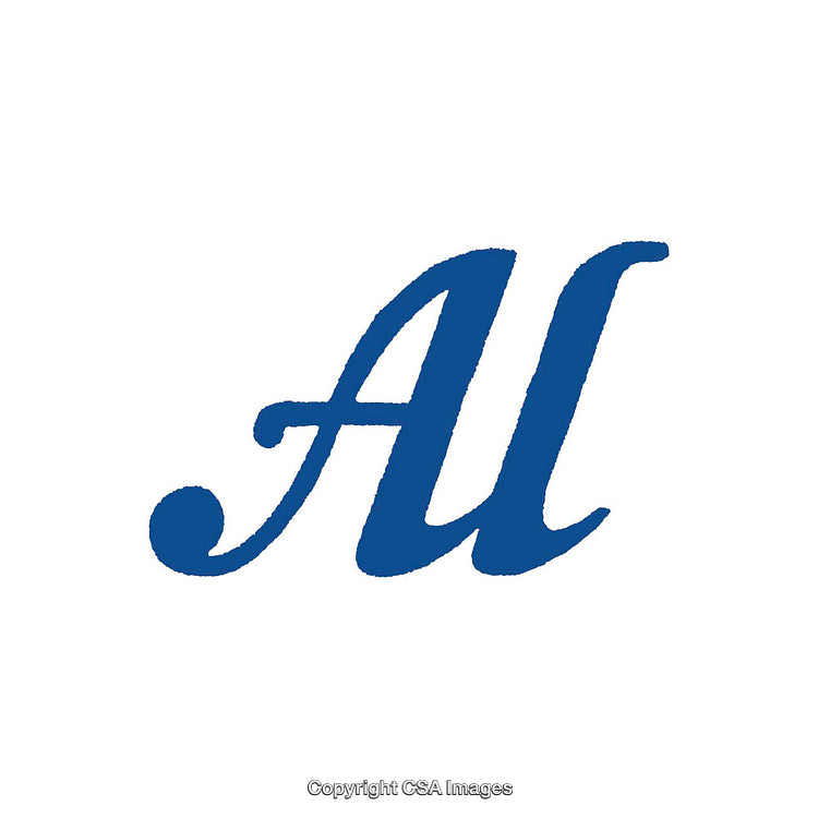 Blue Stylized Calligraphic Lettering on a White Background