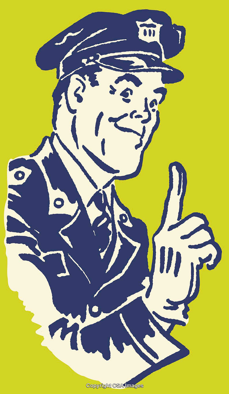 Cartoon Police Officer Giving Advice on Lime Green Background