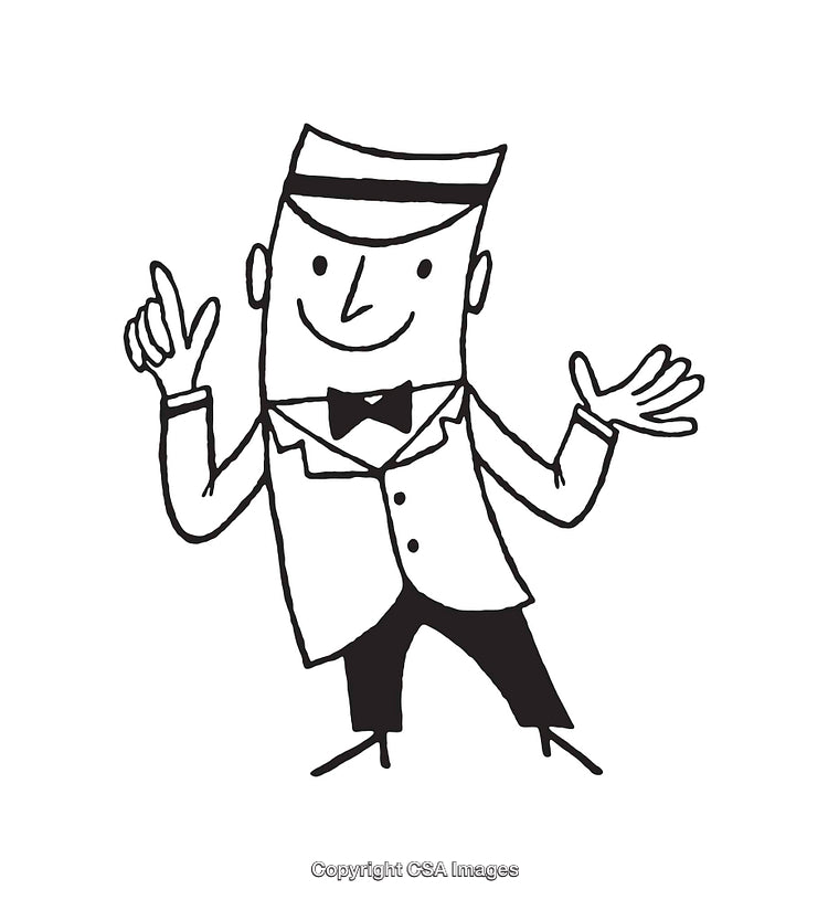 Black and White Illustration of a Cheerful Man in Formal Wear