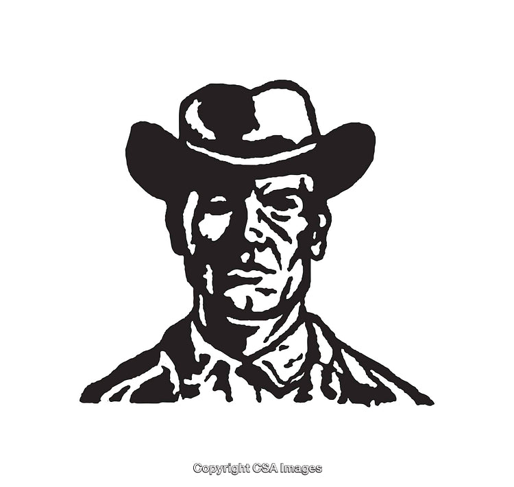Black and White Line Art of a Person in Hat Illustration