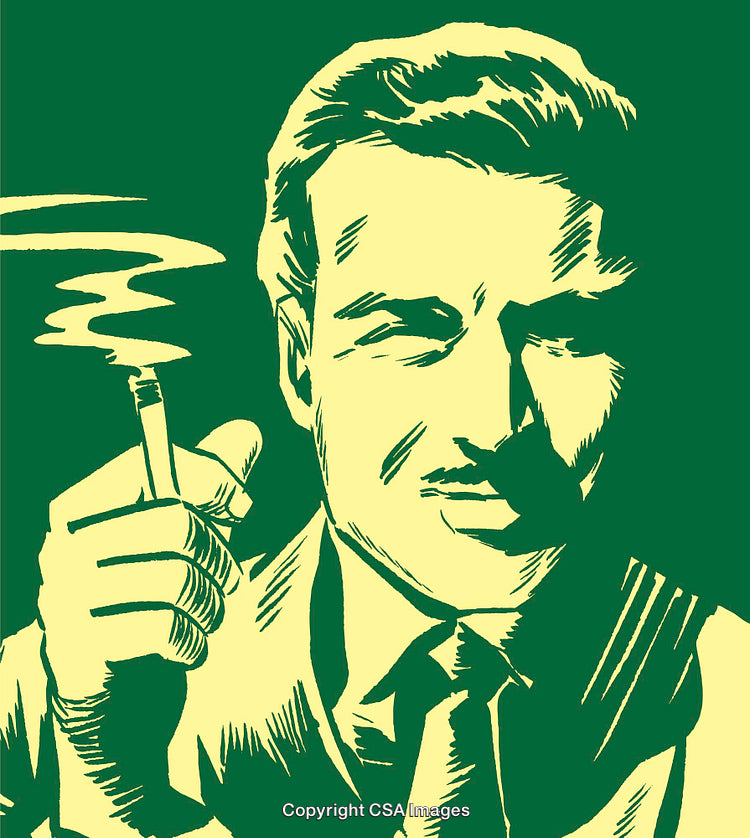 Vintage Styled Illustration of a Man Smoking a Cigarette on Green Background