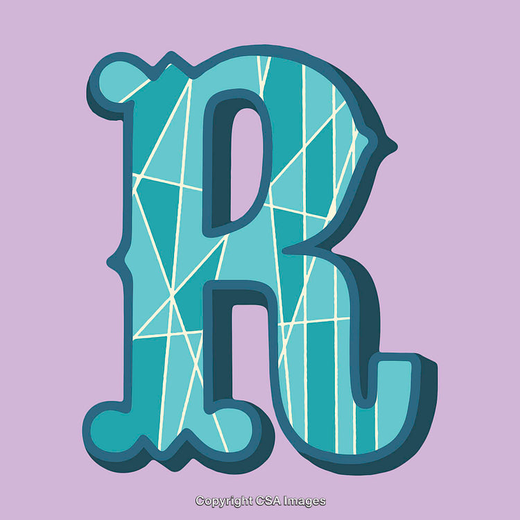 Colorful Decorative Letter R With Geometric Design on Purple Background