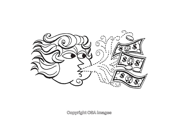 Black and White Line Art of Figurative Money Illustration