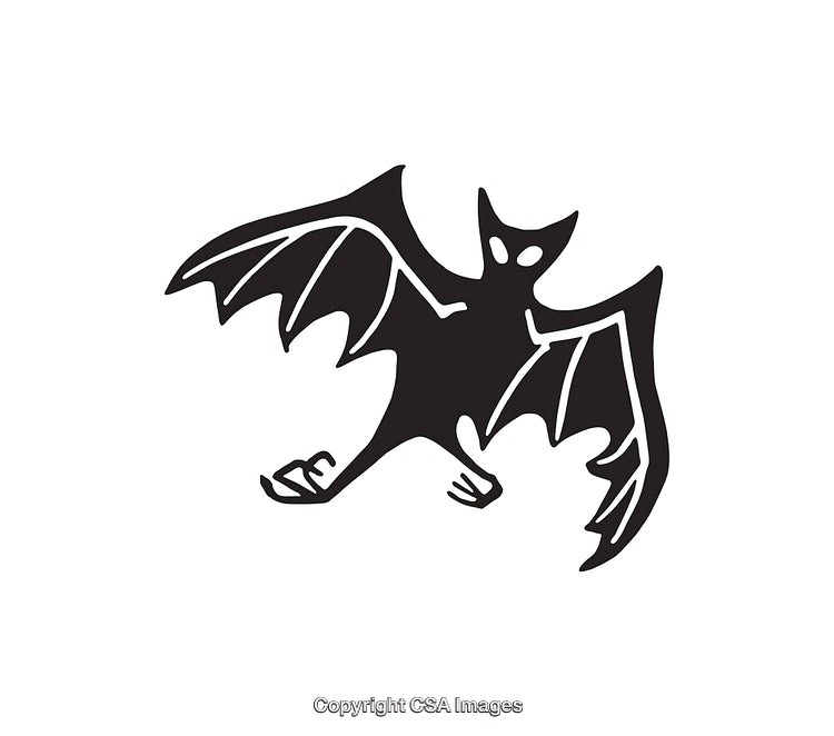 Black and White Illustration of a Flying Bat With Intricate Details