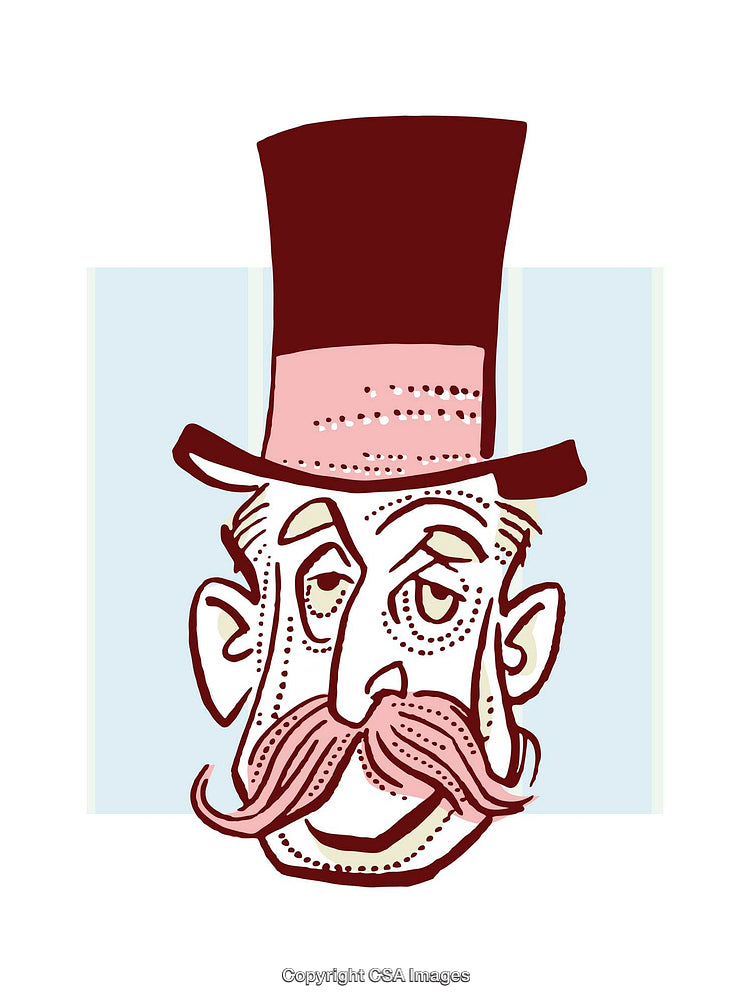 Whimsical Illustration of a Man in a Tall Maroon Top Hat