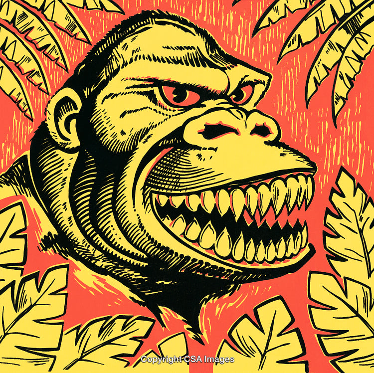 Colorful Illustration of a Fierce Gorilla in a Bold Graphic Style